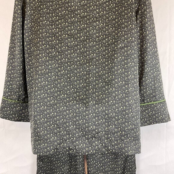 Bed to Brunch Pajama Set XS Black Green Print Tie Elastic Waist  Long Sleeve - Picture 8 of 16